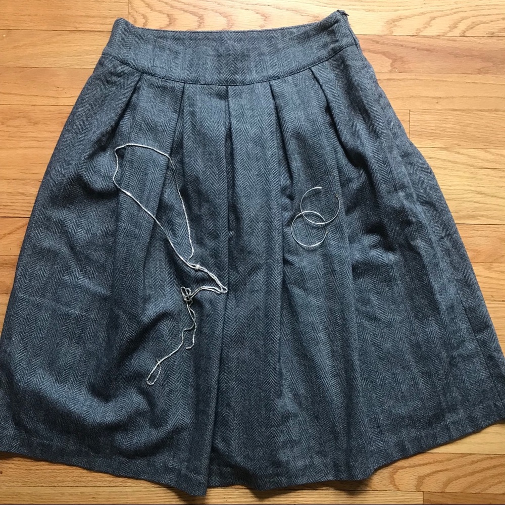 Grey Box Pleat Midi Skirt